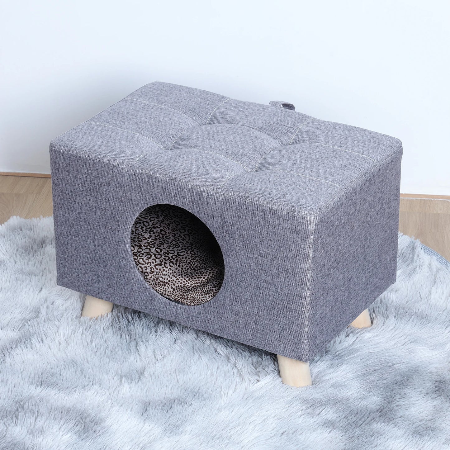 Wooden Cat Nest & Pet House Bench – Cozy Cube House