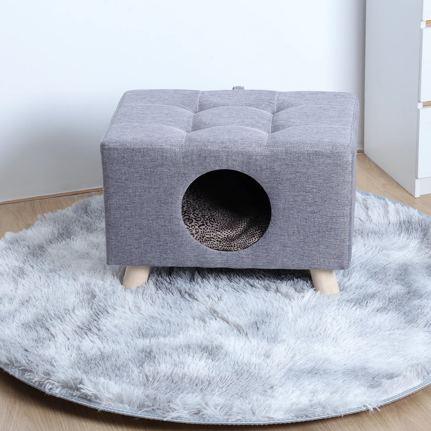 Wooden Cat Nest & Pet House Bench – Cozy Cube House