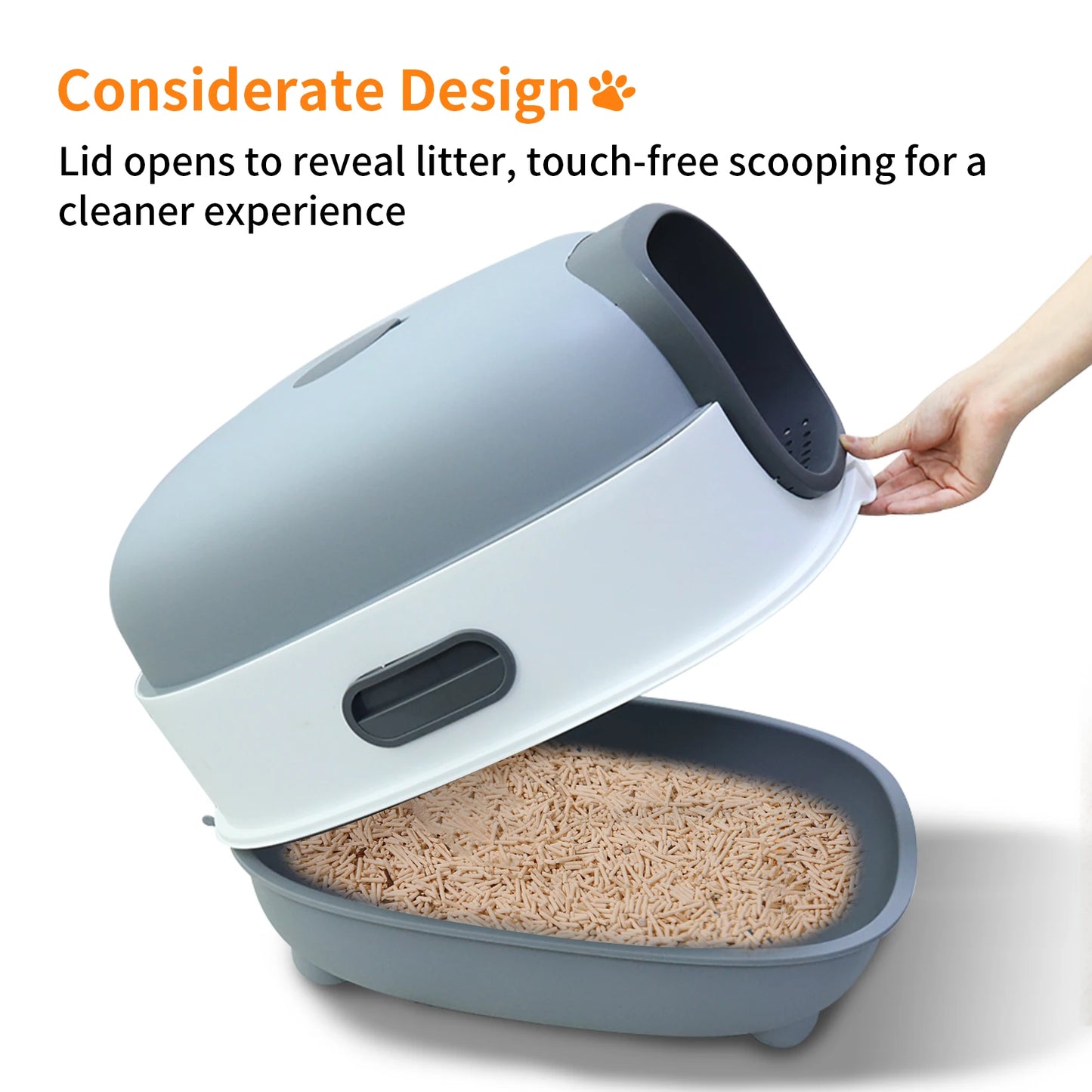 Oval Oblong Hooded Cat Litter Box – Front Entry Toilet with Scoop