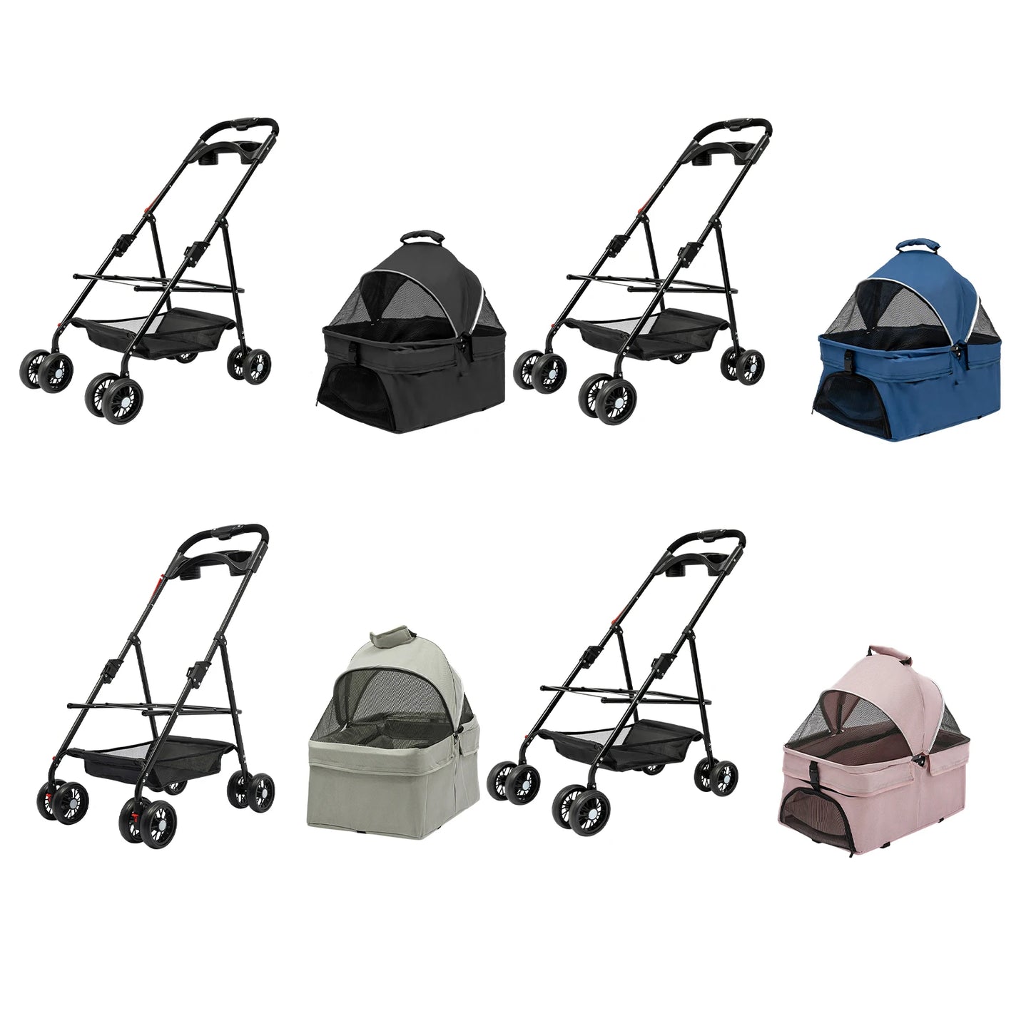 Foldable Cat & Dog Stroller – Detachable Basket Carrier, Easy Assembly, Shock Absorption, and Folding Lock