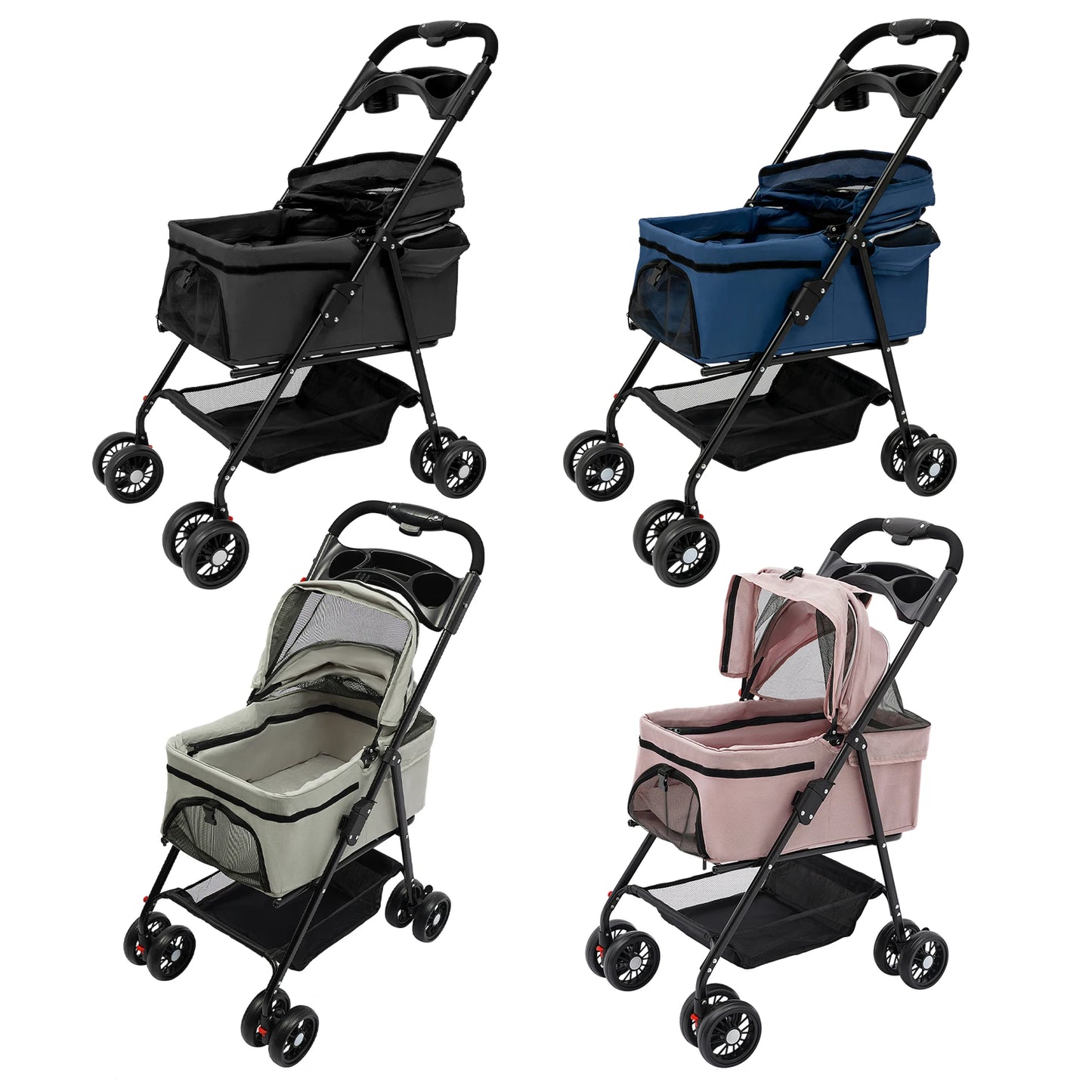 Foldable Cat & Dog Stroller – Detachable Basket Carrier, Easy Assembly, Shock Absorption, and Folding Lock
