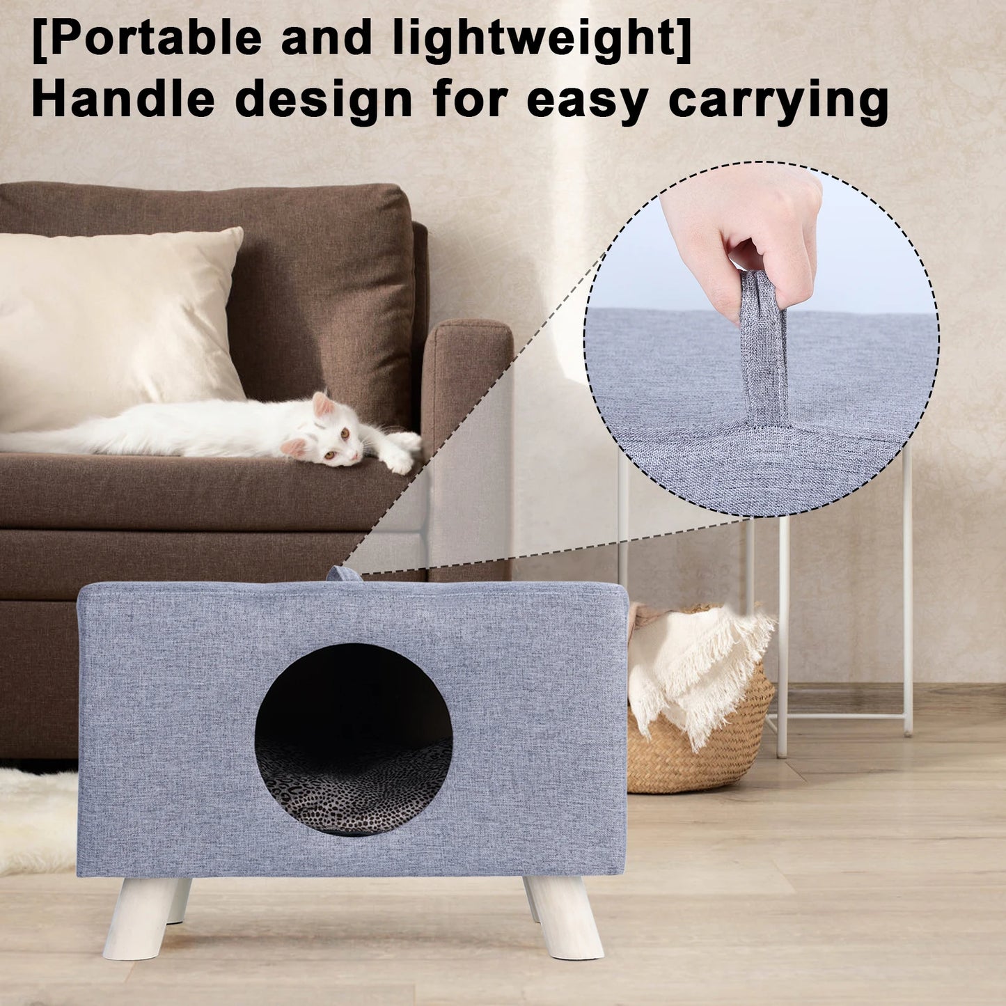 Wooden Cat Nest & Pet House Bench – Cozy Cube House