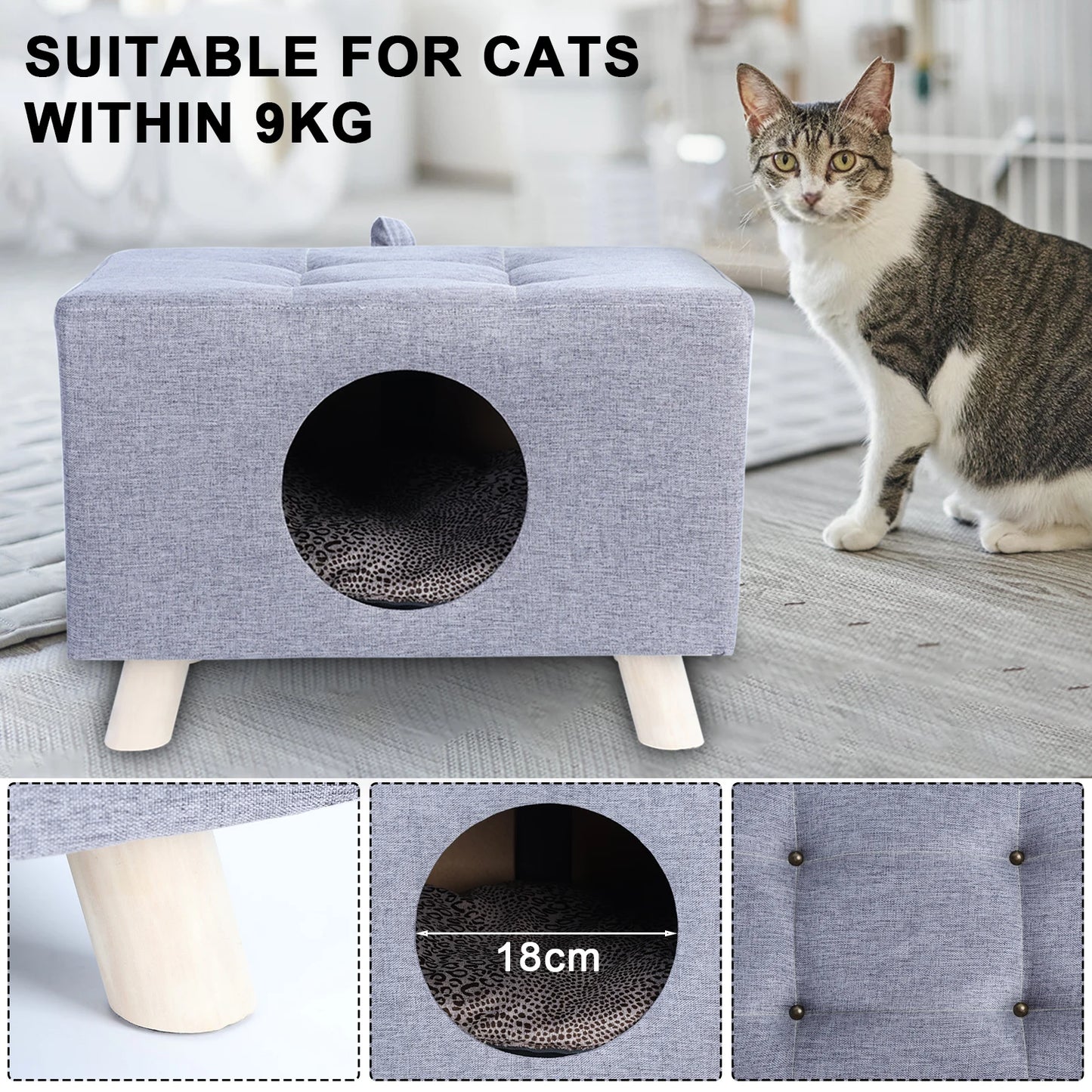 Wooden Cat Nest & Pet House Bench – Cozy Cube House