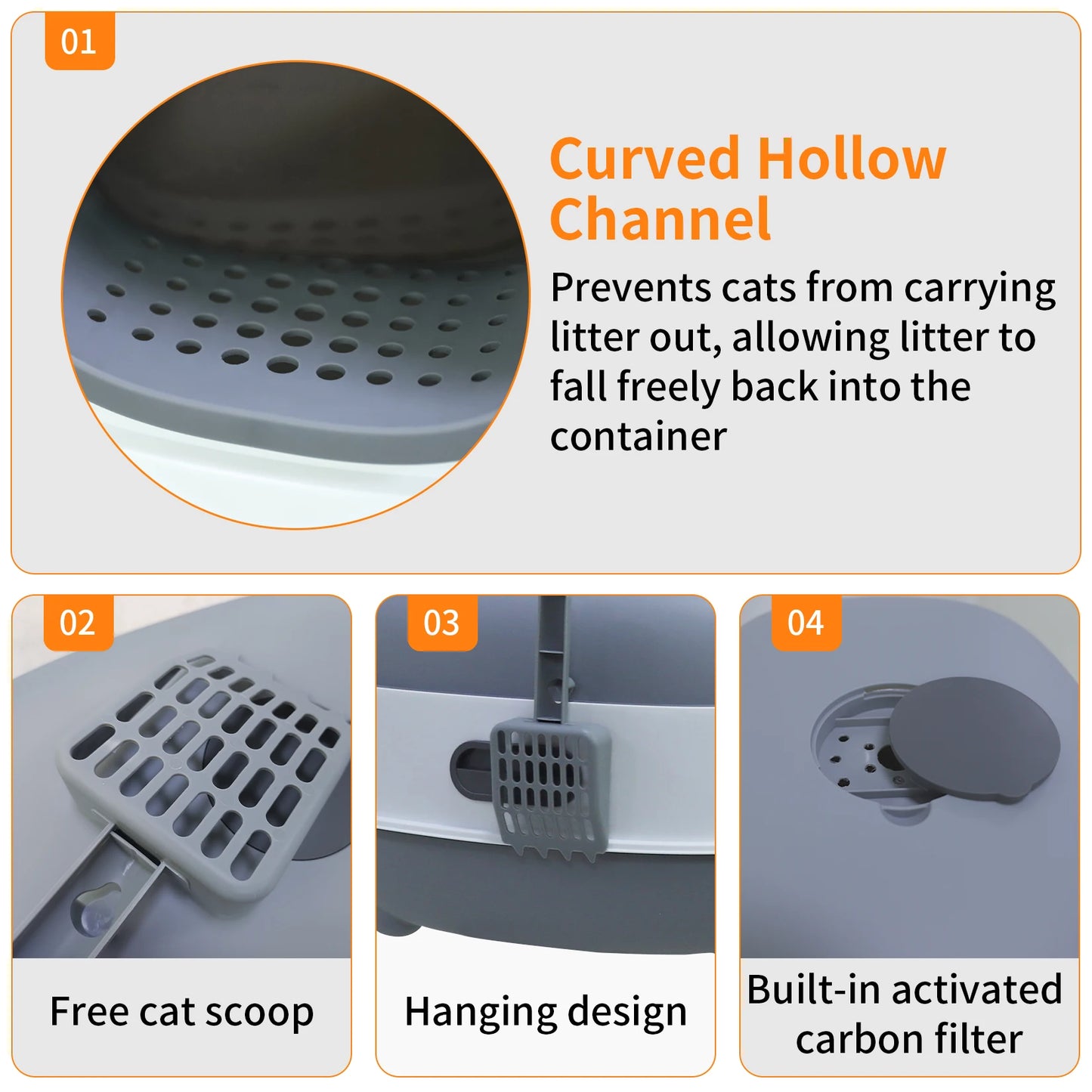 Oval Oblong Hooded Cat Litter Box – Front Entry Toilet with Scoop